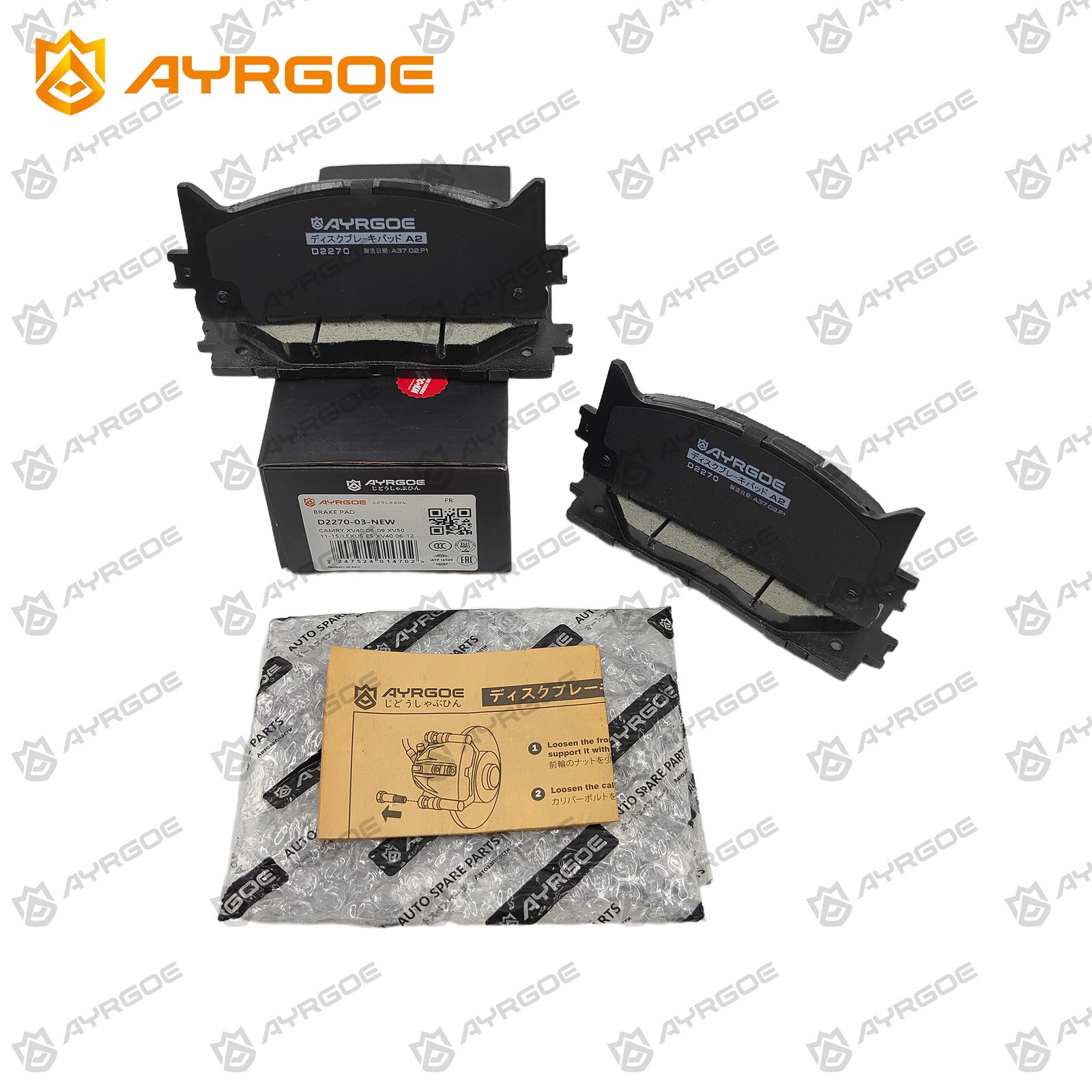 AYRGOE D2270-03 Pastillas de freno Delantero Toyota Camry XV40 06-11, XV50 11-18/Avalon XX30 XX40 XX50 05-18/Lexus ES XV40 XV60 06-12 3