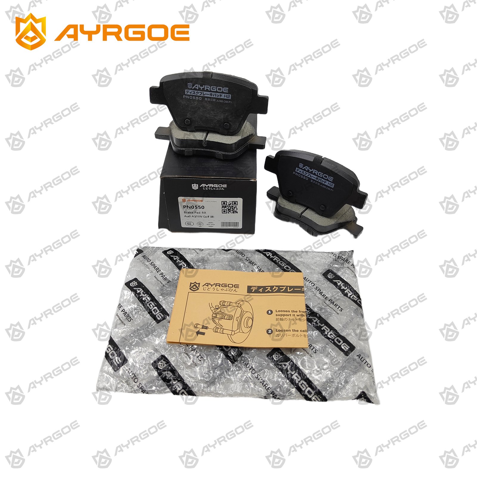 AYRGOE PN0550-03 Brake Pad Rear VW Golf IV 08-13/Jetta V 05-11/Jetta VI 11-18/Passat 13-14/Caddy III 06-15/ Skoda Octavia II 08-13/Superb 08-15/Yeti 09-17/Audi A1 14-18/A3 03-14 3