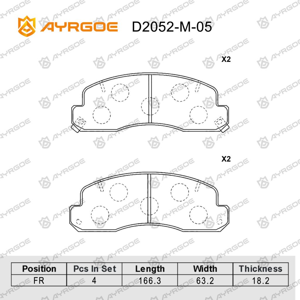 AYRGOE D2052-M-05 BRAKE PAD FR TOYOTA COASTER 1993-2019|BB4# RZB40 BB50 BZB50 RZB50 XZB70 HZB70 TRB70