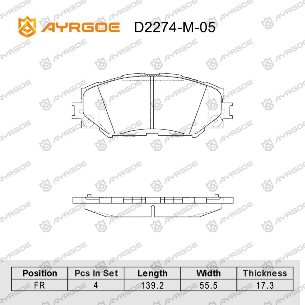 AYRGOE D2274-M-05 BRAKE PAD FR TOYOTA VITZ NCP110|NZT260|ZRE152|ZRR70|ACA33