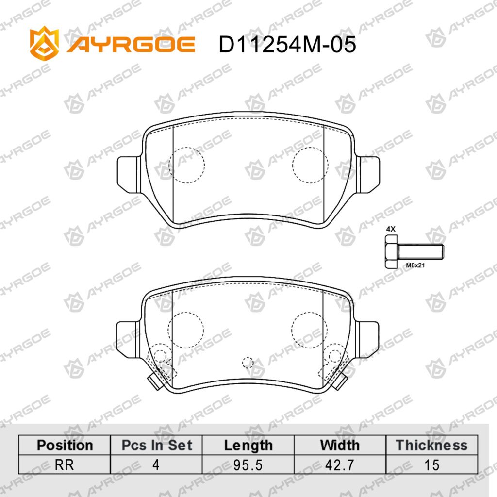 AYRGOE D11254M-05 BRAKE PAD RR Opel Astra G 98-07/Astra H 04-14/Corsa C 03-10/Zafira 06-10