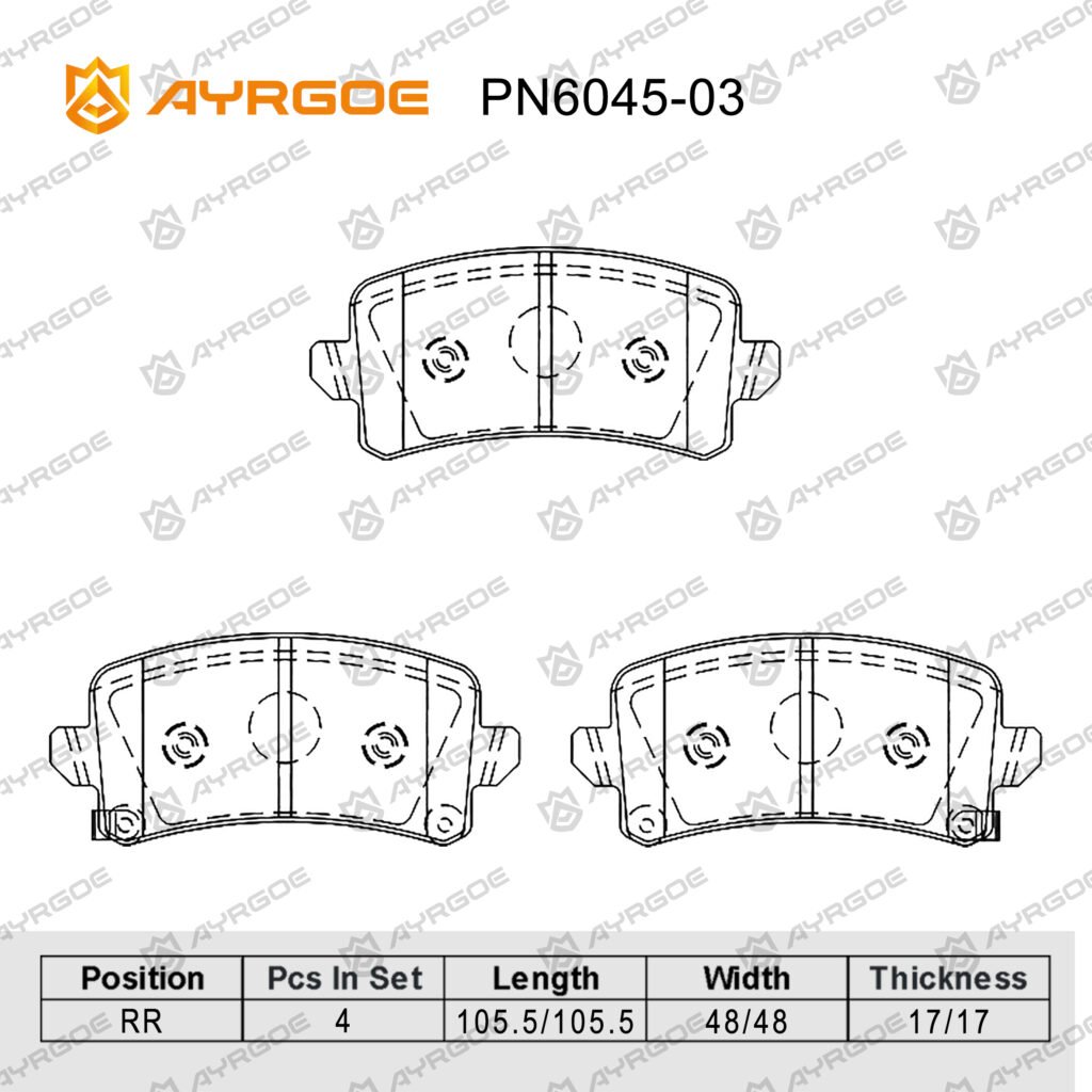 AYRGOE PN6045-03 BRAKE PAD RR Haval Dargo (2WD)2.0T 22-/H6S 2.0T 20- /Jolion  1.5T 21-/H3 1.5T 24-/ORA O3 20-