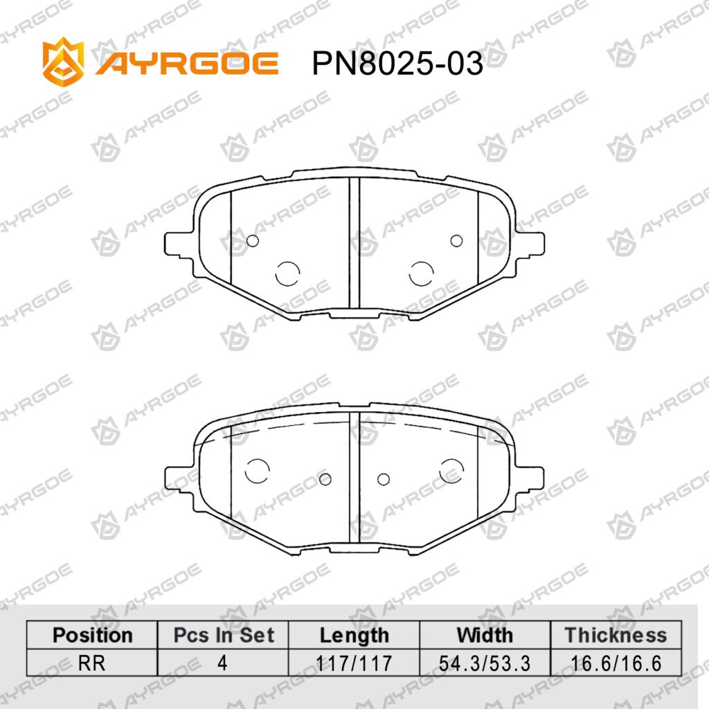 AYRGOE PN8025-03 BRAKE PAD RR Changan UNI-K 2.0L 20-