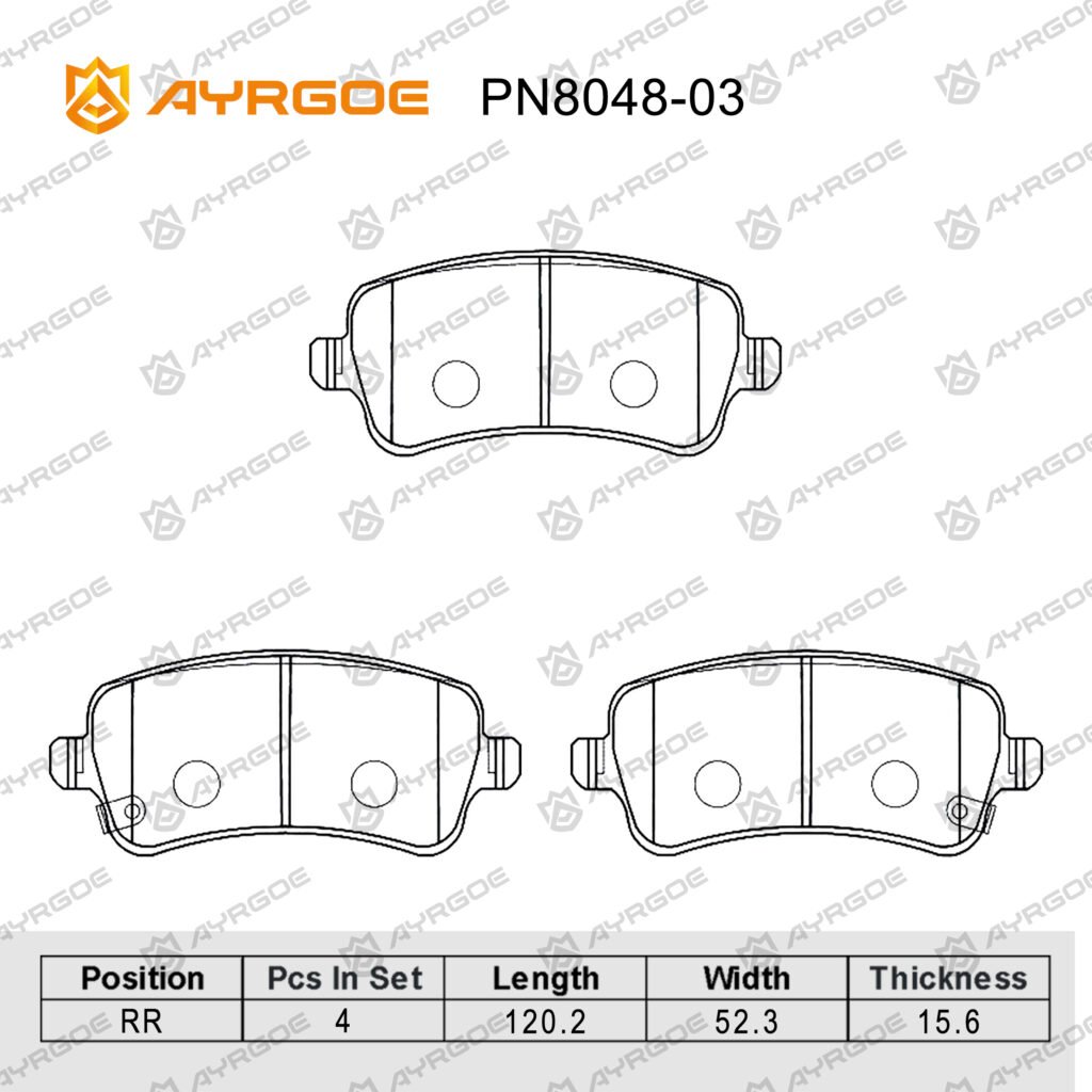 AYRGOE PN8048-03 BRAKE PAD RR Chery Tiggo 8 Pro Max 2.0T (4WD) 23-, 8 PRO 23-/ EXEED TXL 23-, RX 2.0T 23-/Jaecoo J7 1.6T 23-,J8 2,0T 23-/Jetour T2 2.0 23-