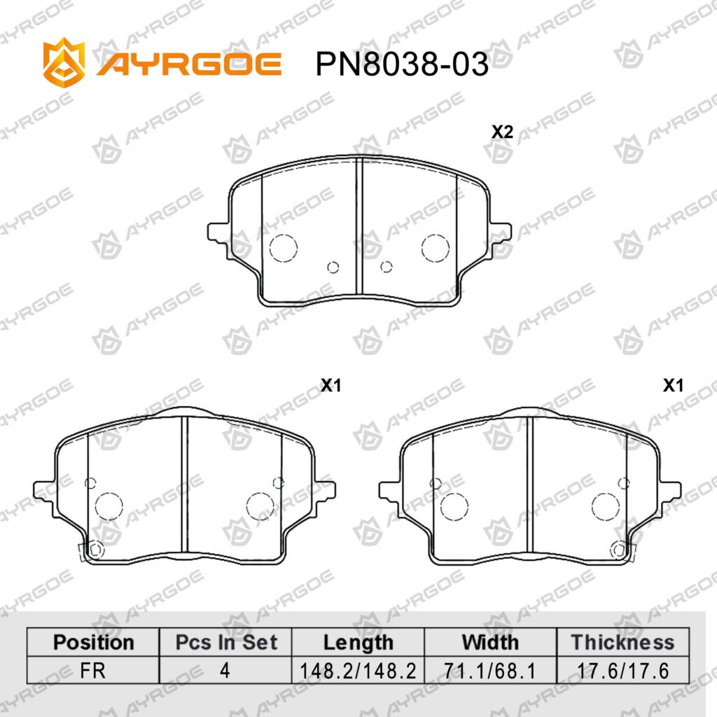 AYRGOE PN8038-03 BRAKE PAD FR Geely Atlas II 1.5 2.0 23-/Geely Monjaro 1.5 22-