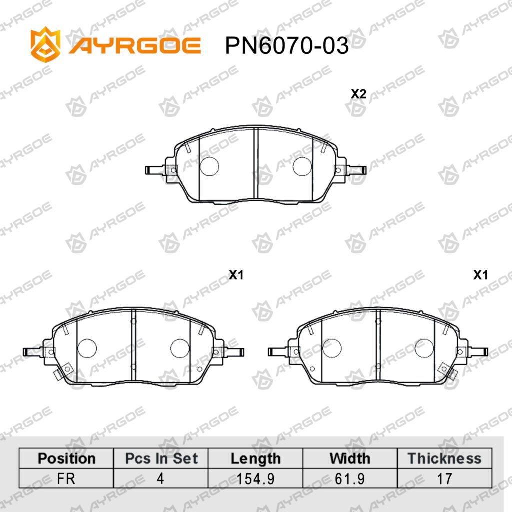AYRGOE PN6070-03 BRAKE PAD FR Haval Dargo (4WD) 2.0T 22-/H6 (4WD) 1.5T 22-/F7 II 2.0T 24-