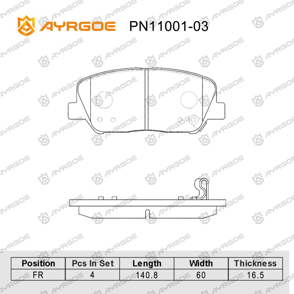AYRGOE PN11001-03 BRAKE PAD FR Hyundai Optima K5 TF 10-16/Ceed 12-15/Grandeur 11-16/i30 11-15