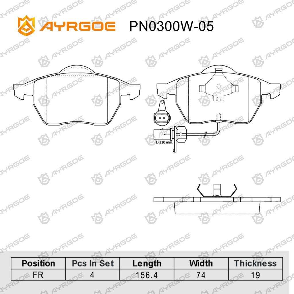 AYRGOE PN0300W-05 BRAKE PAD FR Audi 100 90-94/A6 94-97/A4 94-01/VW Golf III 91-99/Golf IV 97-06/Passat 96-00/Polo IV 05-09/Sharan 95-10/Vento 91-98/Bora 00-05/Skoda Octavia 96-10/Seperb 1.8 2.0 01-08