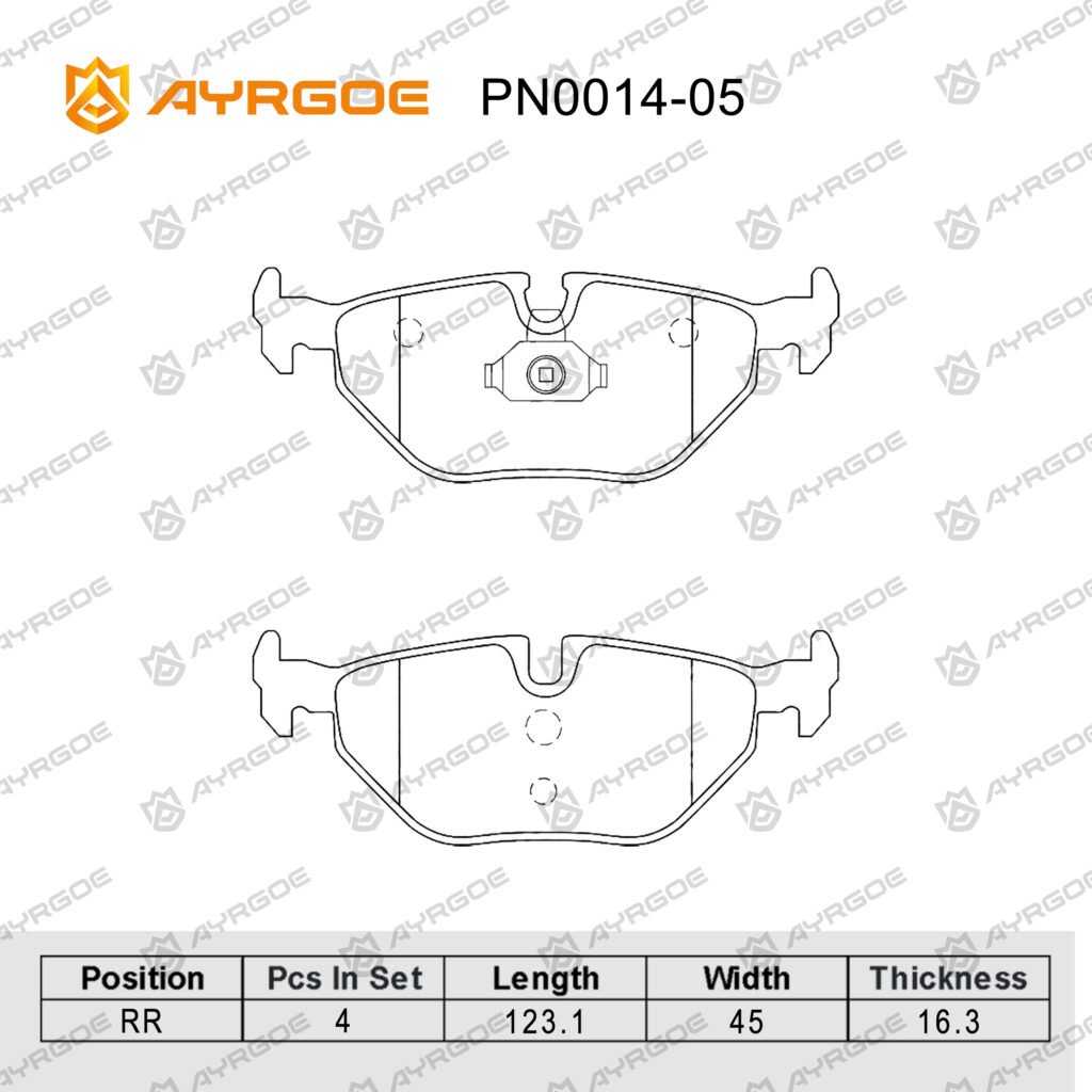 AYRGOE PN0014-05 BRAKE PAD RR BMW 3 E30 E36 E46 86-07/BMW 5 E34 87-97/BMW 7 E32 86-94/Z3 95-03/Z4 03-09