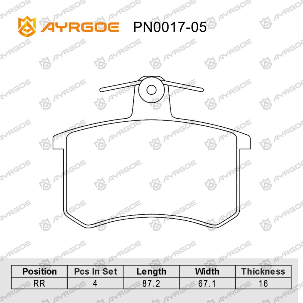 AYRGOE PN0017-05 BRAKE PAD RR Audi 80 90 B3 B4 A4 88-01/Audi 100 A6 C3 C4 C5 82-05/A4 B5 94-01/A8 D2 96-02 США
