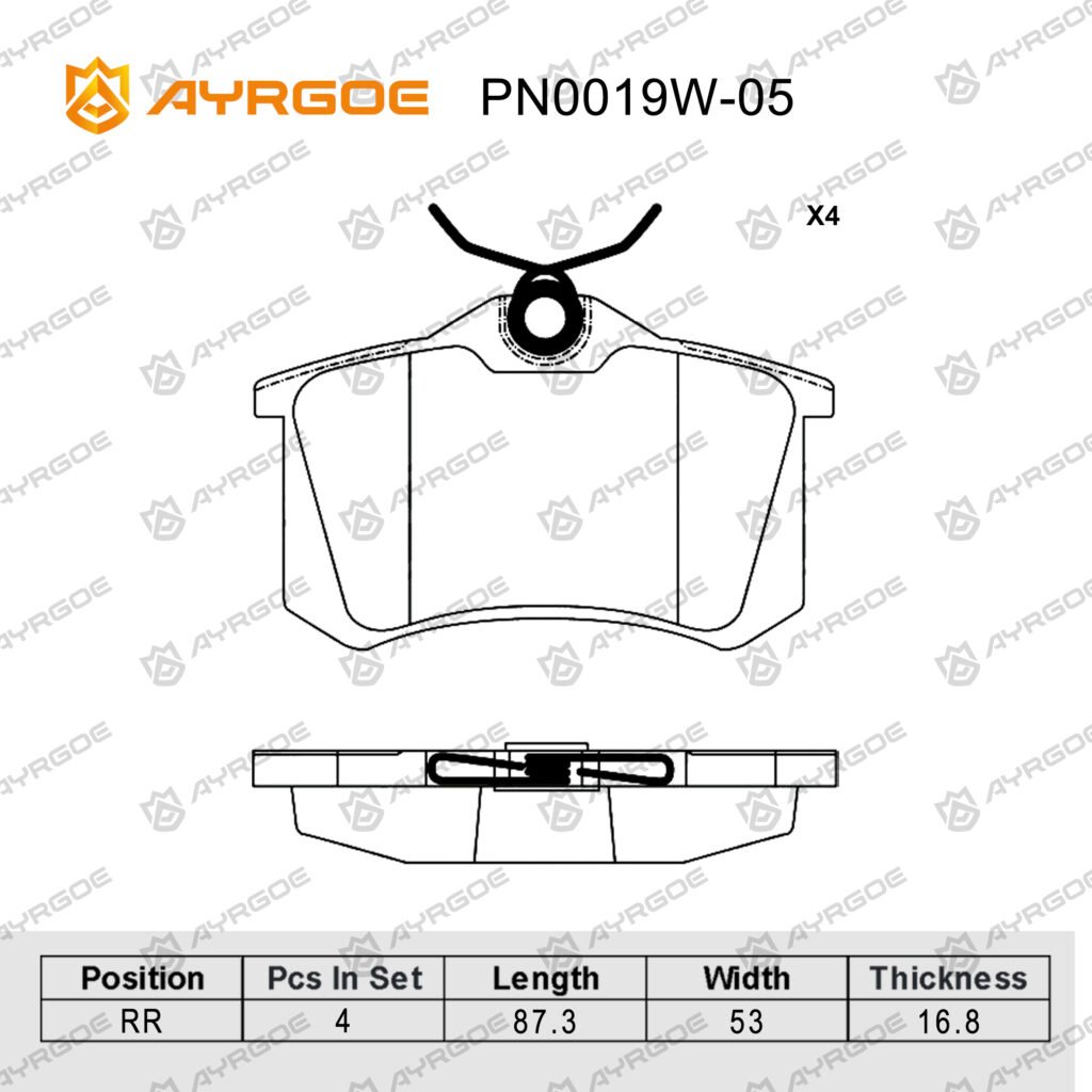 AYRGOE PN0019W-05 BRAKE PAD RR VW Golf II III IV V 90-13/Passat B3 B4 B5 88-05/Jetta 98-18/Polo 95-23/Skoda SuperB I 01-08/Audi A6 97-05/A4 95-06/A3 96-13/MG 5 12- 350 12-