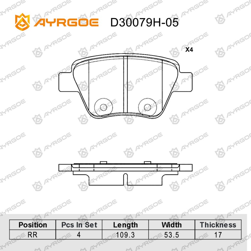 AYRGOE D30079H-05 BRAKE PAD RR VW Golf IV 08-13/Jetta V 05-11/Jetta VI 11-18/Passat 13-14/Caddy III 06-15/Skoda Octavia II 08-13/Superb 08-15/Yeti 09-17/Audi A1 14-18/A3 03-14