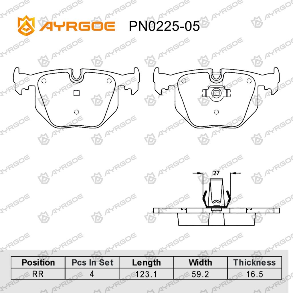 AYRGOE PN0225-05 BRAKE PAD RR BMW 3 E46 98-06 3.3/BMW 5 E39 98-03 4.0/BMW 7 E38 94-01 2.8-4.0/BMW X5 E53 99-06 3.0-4.6