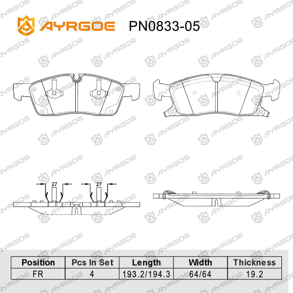 AYRGOE PN0833-05 BRAKE PAD FR MB W166 X166 C292/JEEP Grand Cherokee 10-21/Dodge Durango 11-22