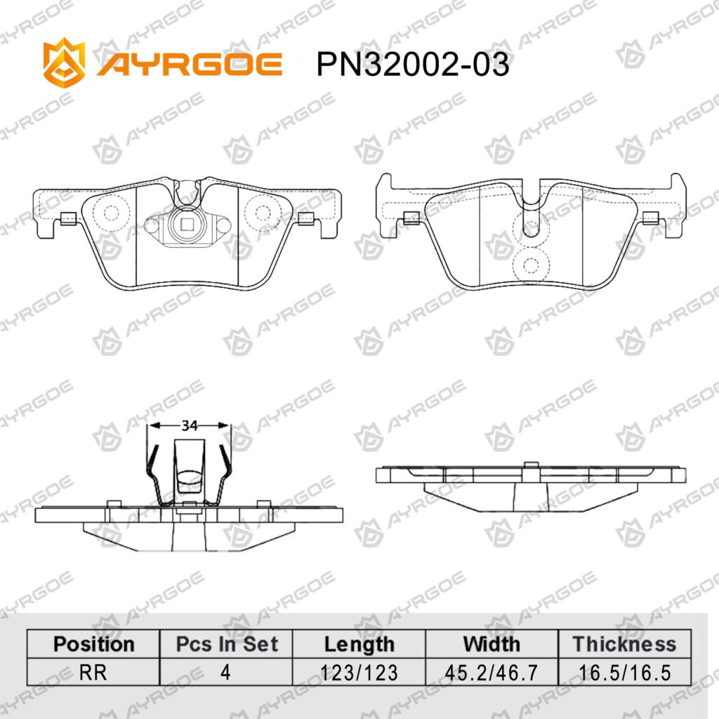 AYRGOE PN32002-03 BRAKE PAD RR BMW 114D 116D 220i 320i 420i
