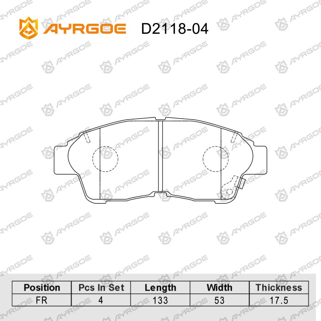 AYRGOE D2118-04 BRAKE PAD FR TOYOTA CAMRY XV10 XV20/RAV4 XA10 95-00/IPSUM(PICNIC) XM10 96-01/CARINA(CORONA) T190 92-01/COROLLA E110 91-04/CROWN S150 95-01/MARK II X90 X100 92-98/VISTA 94-00