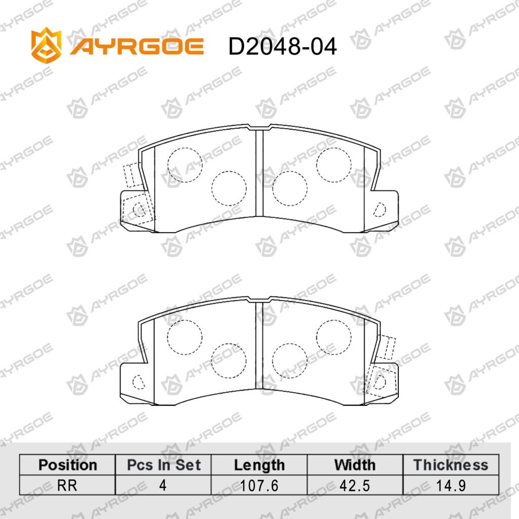 AYRGOE D2048-04 BRAKE PAD RR TOYOTA CAMRY XV10 XV20/AVENSIS T220 97-03/CARINA E 92-97/COROLLA 82-02/CELICA 85-99/MARKII 97-01/WINDOM 93-99/LEXUS ES XV10 XV20 91-01