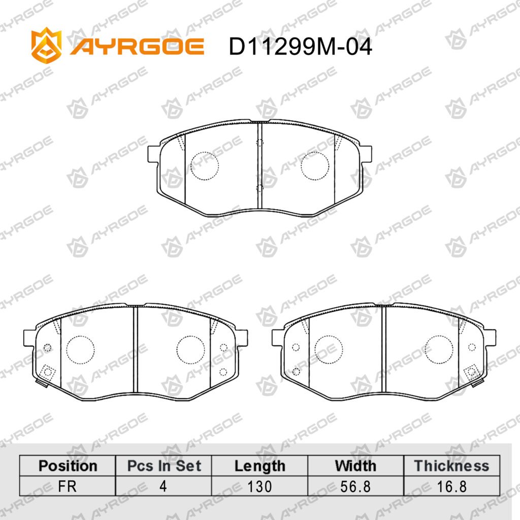 AYRGOE D11299M-04 BRAKE PAD FR HYUNDAI SONATA YF GF LF PC 03-20/TUCSON TM 09-13/SPORTAGE SL 10-14/OPTIMA(K5) PD15-18/SOUL PS 13-19/I20 I45 08-12