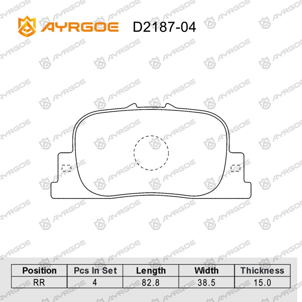 AYRGOE D2187-04 BRAKE PAD RR TOYOTA CAMRY SV20 91-02,XV36 02-06/MARK II SX90 92-96/WINDOM MCV2# 96-01/VISTA XV50 98-03/CALDINA T240 02-07/BYD L3 10-15/LIFAN 620 10-15