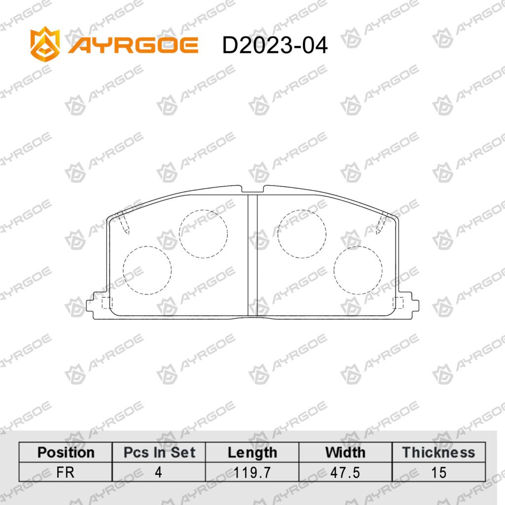 AYRGOE D2023-04 BRAKE PAD FR TOYOTA COROLLA E110 97-02/CAMRY SV22, CV2# 85-88/CARINA II 83-92/CALDINA 92-02/ /CELICA 85-91/VISTA 85-91/CORONA 83-92/PASEO 91-99/RAUM 97-03/STARLET 89-98