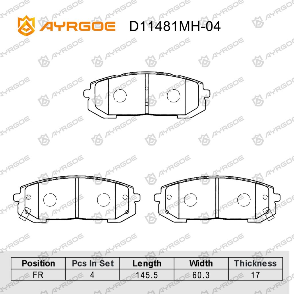 AYRGOE D11481MH-04 BRAKE PAD FR HYUNDAI SONATA DN8 PD 19-24/TUCSON NX4 20-/SPORTAGE NQ5 21-4/K5 EX20 20-24
