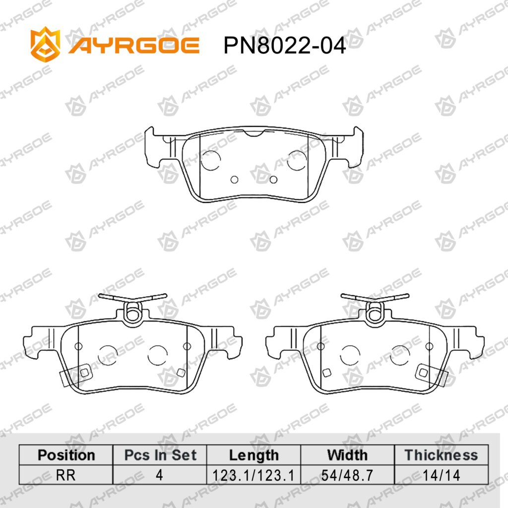AYRGOE PN8022-04 BRAKE PAD RR CHANGAN CS55 PLUS 1.5T 21-/CHANGAN UNI-T 1.5L 21-