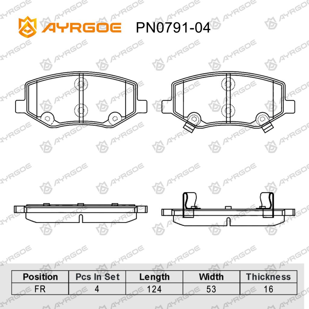 AYRGOE PN0791-04 BRAKE PAD FR JAC S3 1.5L 2014-- /JS4 1.5L 2022--/REFINE /S2 / S3 /SEHOLX4/MOSKVICH (AZLK) 3