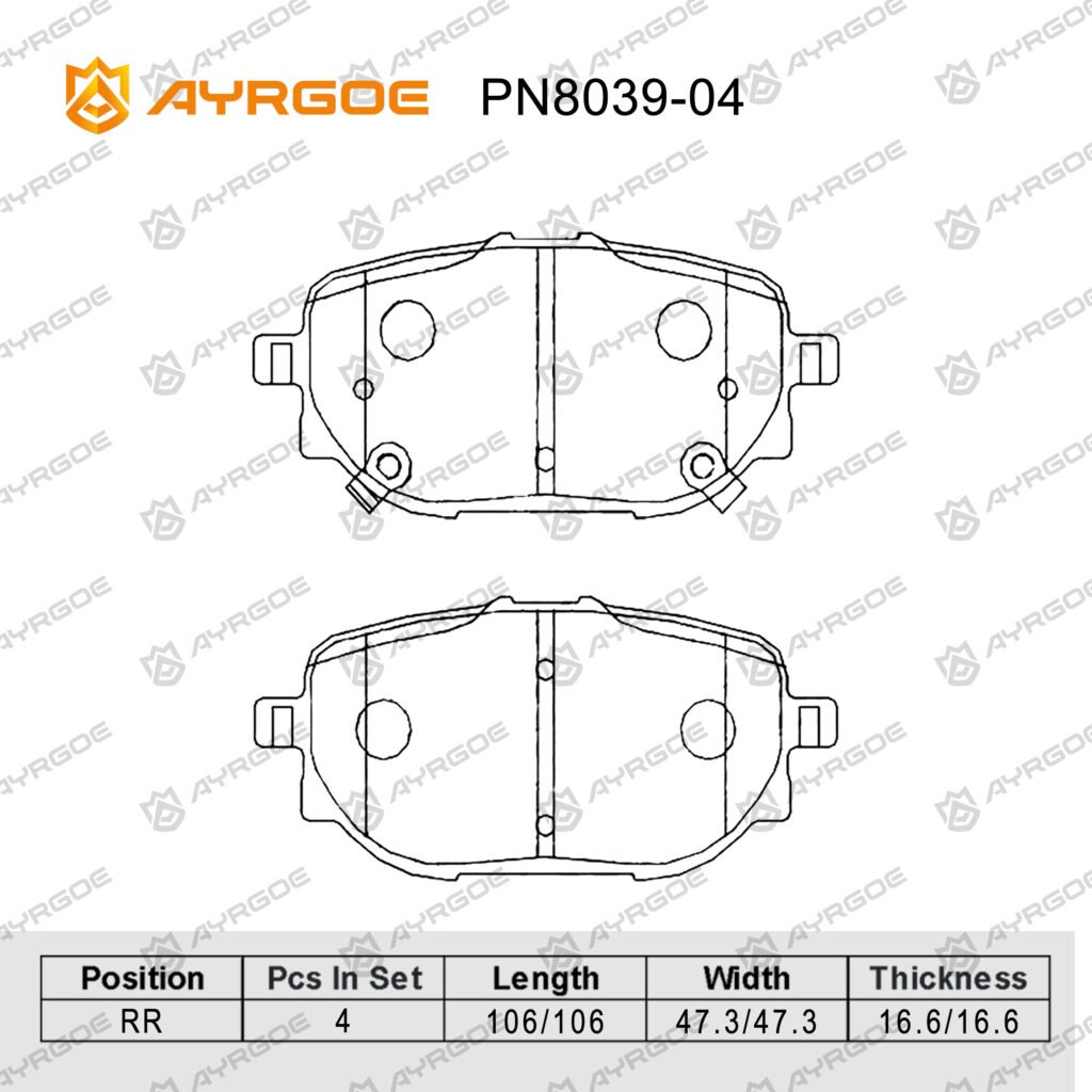 AYRGOE PN8039-04 BRAKE PAD RR GEELY ATLAS 1.5T 2.0L 2023--/MONJARO 1.5T HYBRID 2022--