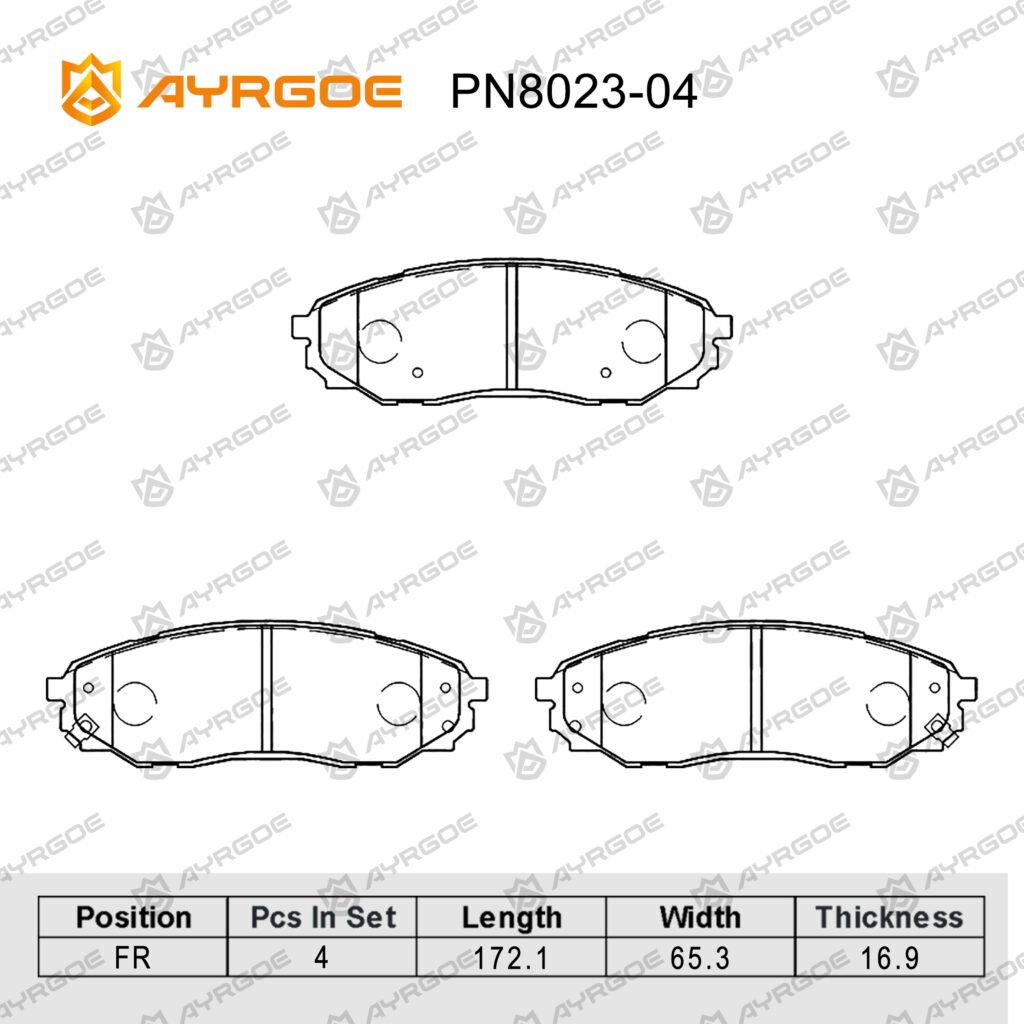 AYRGOE PN8023-04 BRAKE PAD FR CHANGAN HUNTER F70 1.9T 2.0T 2019-/HUNTER PLUS 2.0T 2023-/ KAICENE F70/FIAT TITANO/PEUGEOT LANDTREK