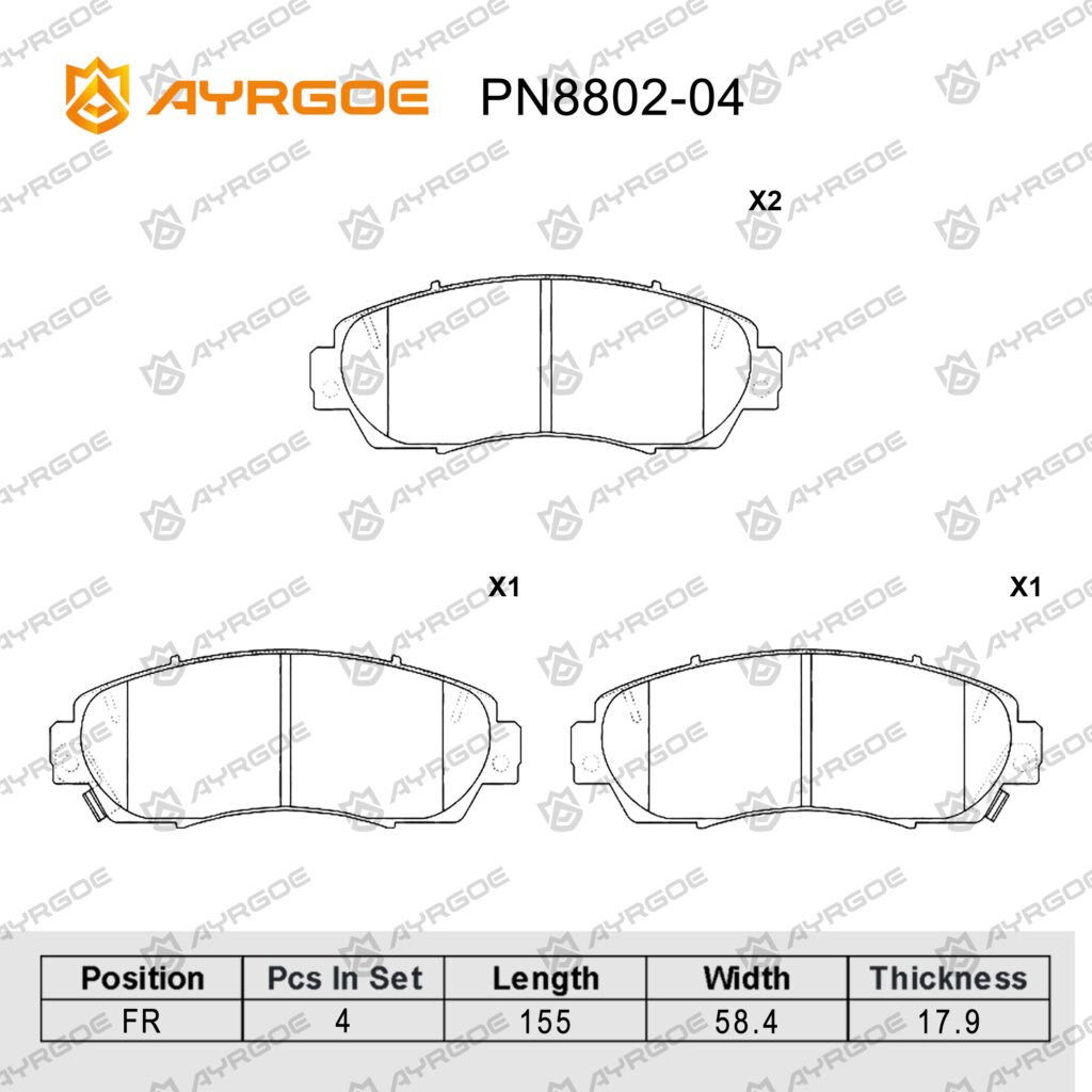 AYRGOE PN8802-04 Pastillas de freno Delantero HAVAL F7  F7X 18-/M6 1.5T 2022-/H6 11-19/CHERY TIGOO 8 PRO MAX 2022-/EXEED VX,TXL,RX2022-/CHANGAN CS75/CS75 PLUS 19-/JAECOO J7 23-/JAECOO J7 J8/JETOUR  T1,T2/XCITE   X-CROSS 8