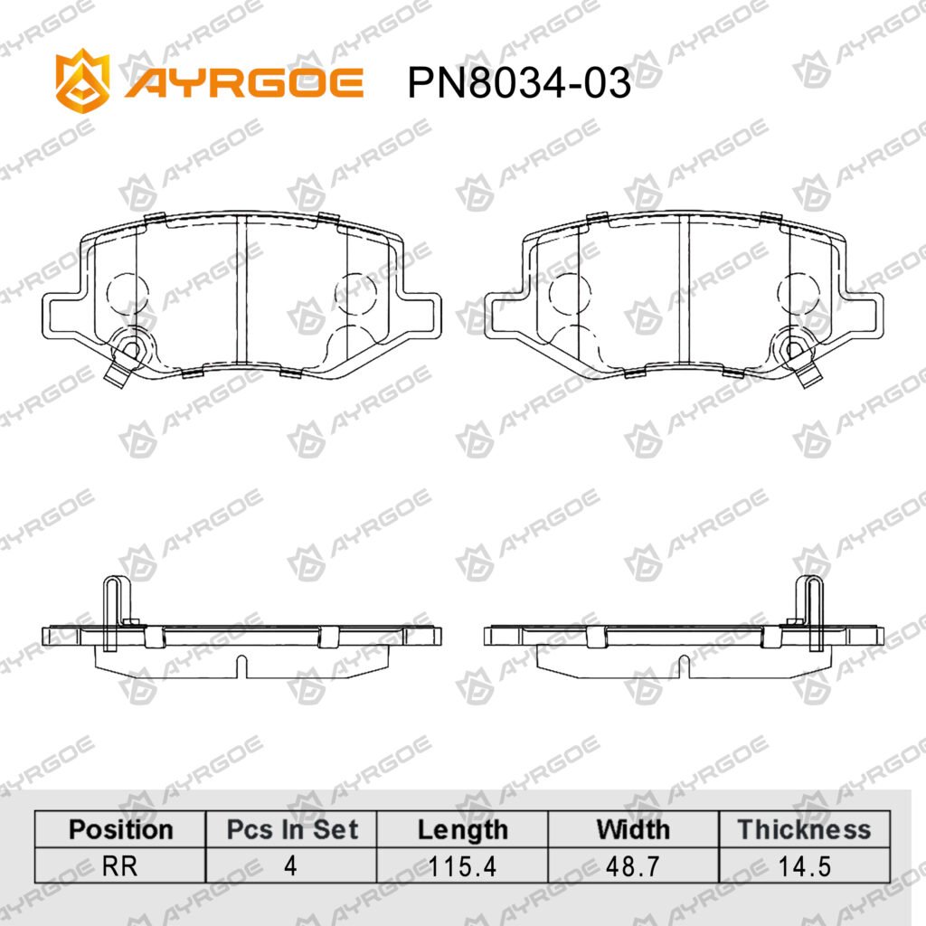 AYRGOE PN8034-03 Pastillas de freno Trasero Geely Okavango VX11 20-/Geely Okavango L VX11-A1 22-