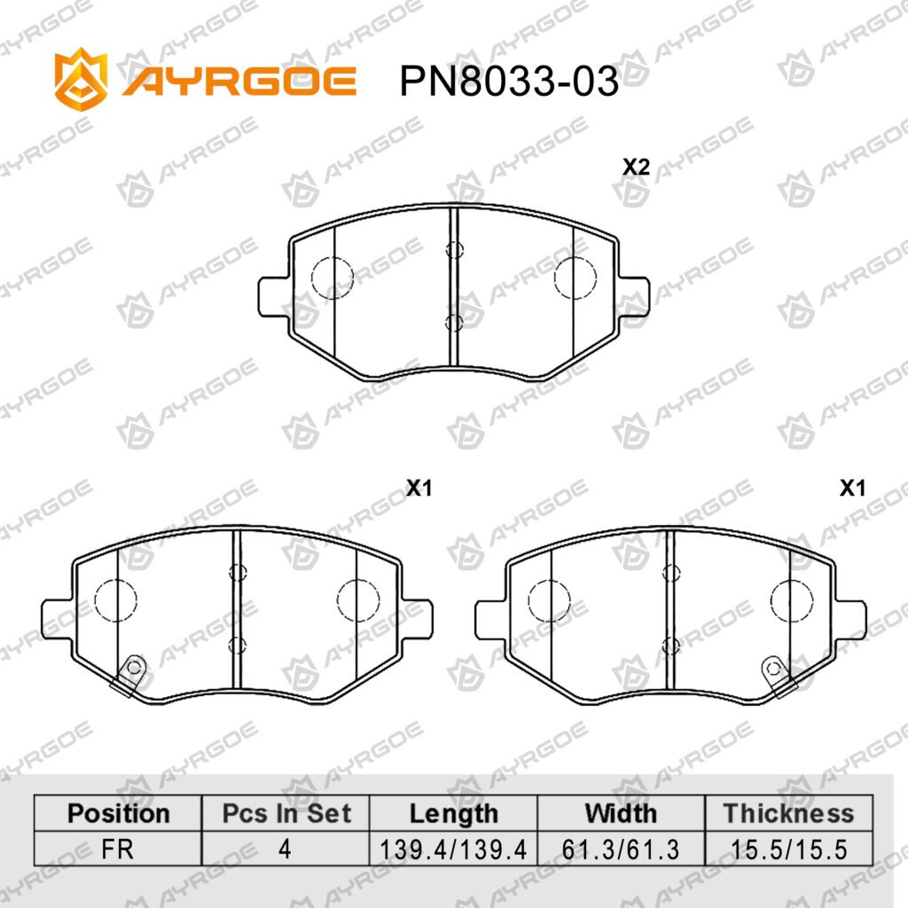 AYRGOE PN8033-03 Pastillas de freno Delantero Geely Okavango VX11 20-/Geely Okavango L VX11-A1 22-
