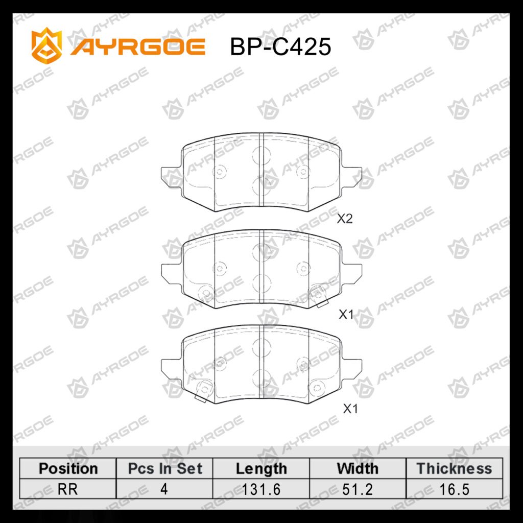 AYRGOE PN6027-03 BRAKE PAD RR Tank 300 2.0T 21-/500 2.0T Hybrid 3.0T 21-/400 2.0T 23-/Haval H5 2.0T 23-/H9 II 2.0T 2.4T 2024-