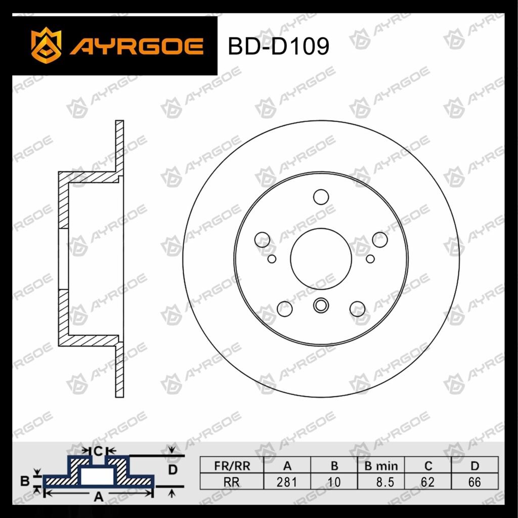 AYRGOE 42431-33130-04 BRAKE DISC RR TOYOTA CAMRY XV40 06-11/CAMRY XV50 11-18/LEXUS ES XV40 06-12  (A281xB10xC62xD66x5)