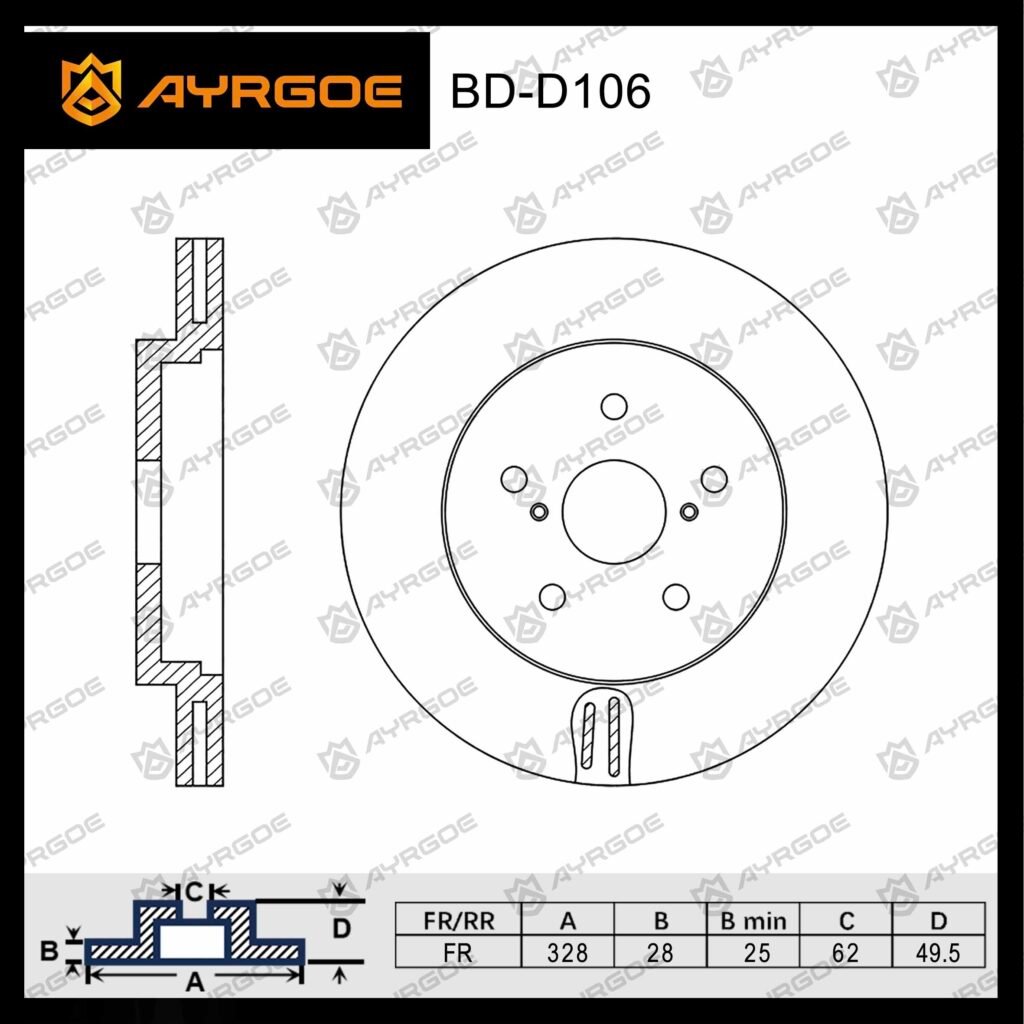 AYRGOE 43512-0E030-04 BRAKE DISC FR TOYOTA HIGHLANDER XU40 07-10,XU50 13-20/RAV-4 XA40 12-18 4WD/SIENNA XL30 10-20/ LEXUS RX AL10 08-15/NX AZ10 14-(OD=328mm）