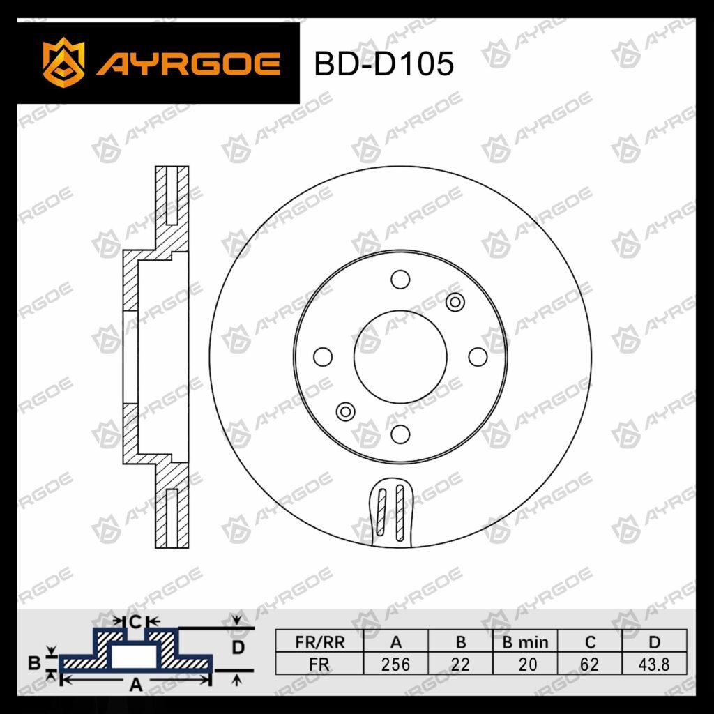 AYRGOE 51712-0U000-04 BRAKE DISC FR HYUNDAI ACCENT(SOLARIS) RB 11-17/KIA RIO QB 12-17 (OD=256mm)