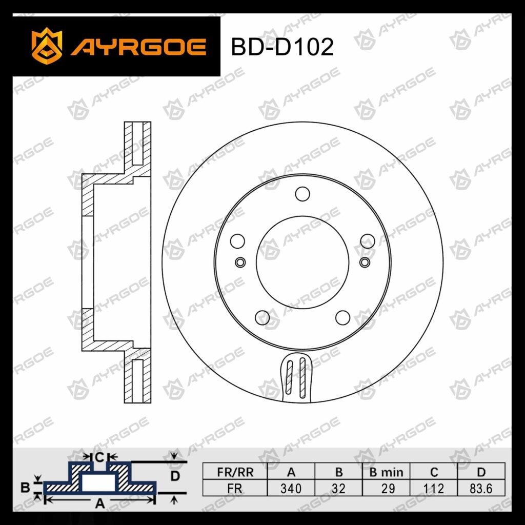 AYRGOE 43512-60180-04 BRAKE DISC FR TOYOTA LAND CRUISER J200 07-21 ( A340xB32xC112xD83.6x5 )