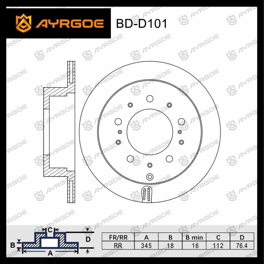 AYRGOE 42431-0C010-04 BRAKE DISC RR TOYOTA LAND CRUISER J200 07-/LEXUS LX570 08-( A345xB18xC112xD76.4x5 )