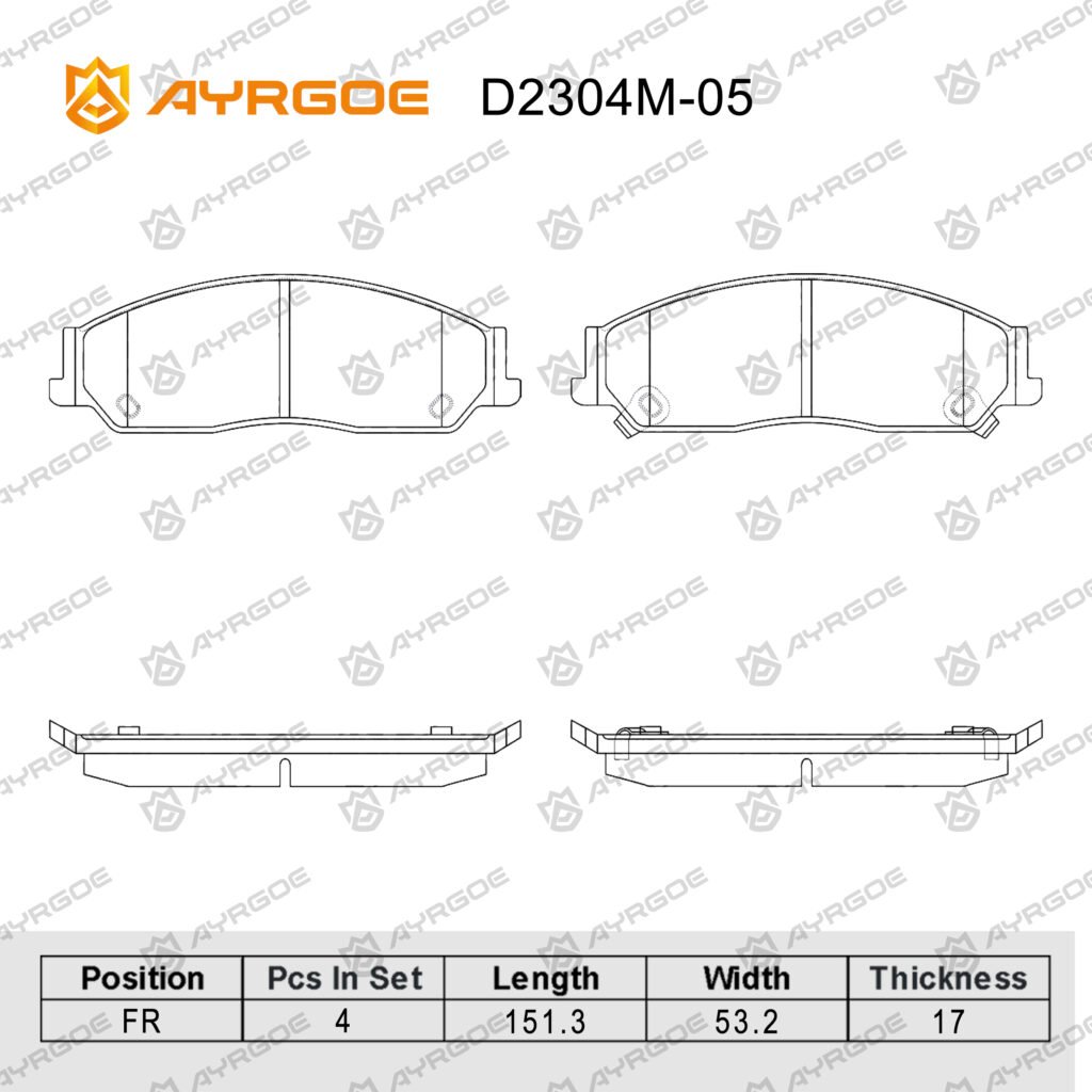 AYRGOE D2304M-05 BRAKE PAD FR Toyota Camry ACV36 02-06,XV40 07-11,GSV50L 11-17/Hilux LAN25 05-08/AuRion XV40 06-12