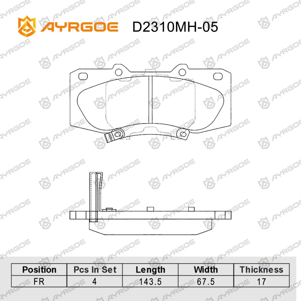AYRGOE D2310MH-05 BRAKE PAD FR Toyota Fortuner N60 05-15/Hilux KUN25 N12# AN10 AN20 AN30 05-16
