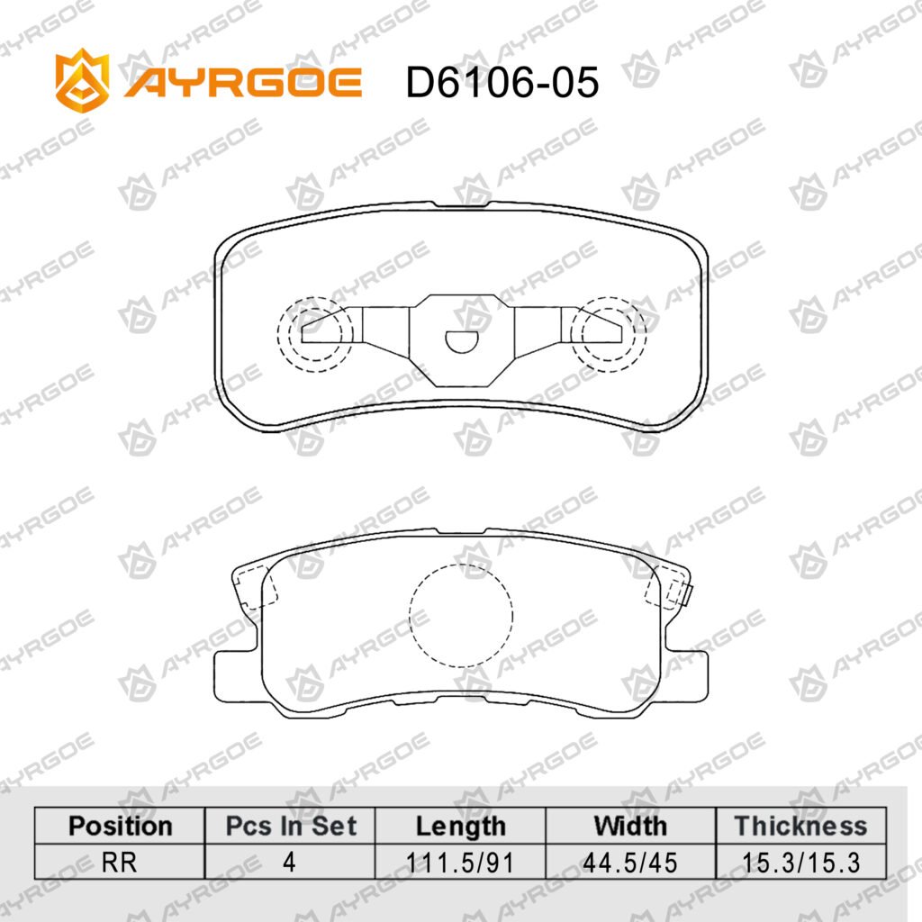 AYRGOE D6106-05 BRAKE PAD RR MMC Pajero v60 00-06/Lancer CY 06-17/Outlander CW0W 06-12/RVR 10-12/Delica D5 06-19/ASX 10-13