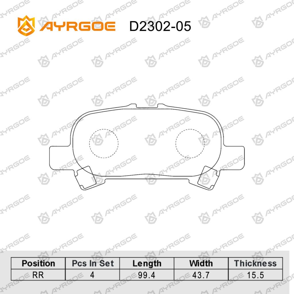 AYRGOE D2302-05 BRAKE PAD RR Toyota Camry XV30 01-06 USA,XV35 04-06/Avalon MCX20L 99-05,GSX30L 05-12
