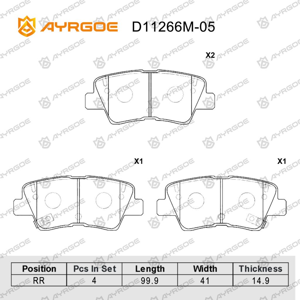 AYRGOE D11266M-05 BRAKE PAD RR HYUNDAI ACCENT RB 11-17/RIO UB 12-17/TUCSON JM 05-10
