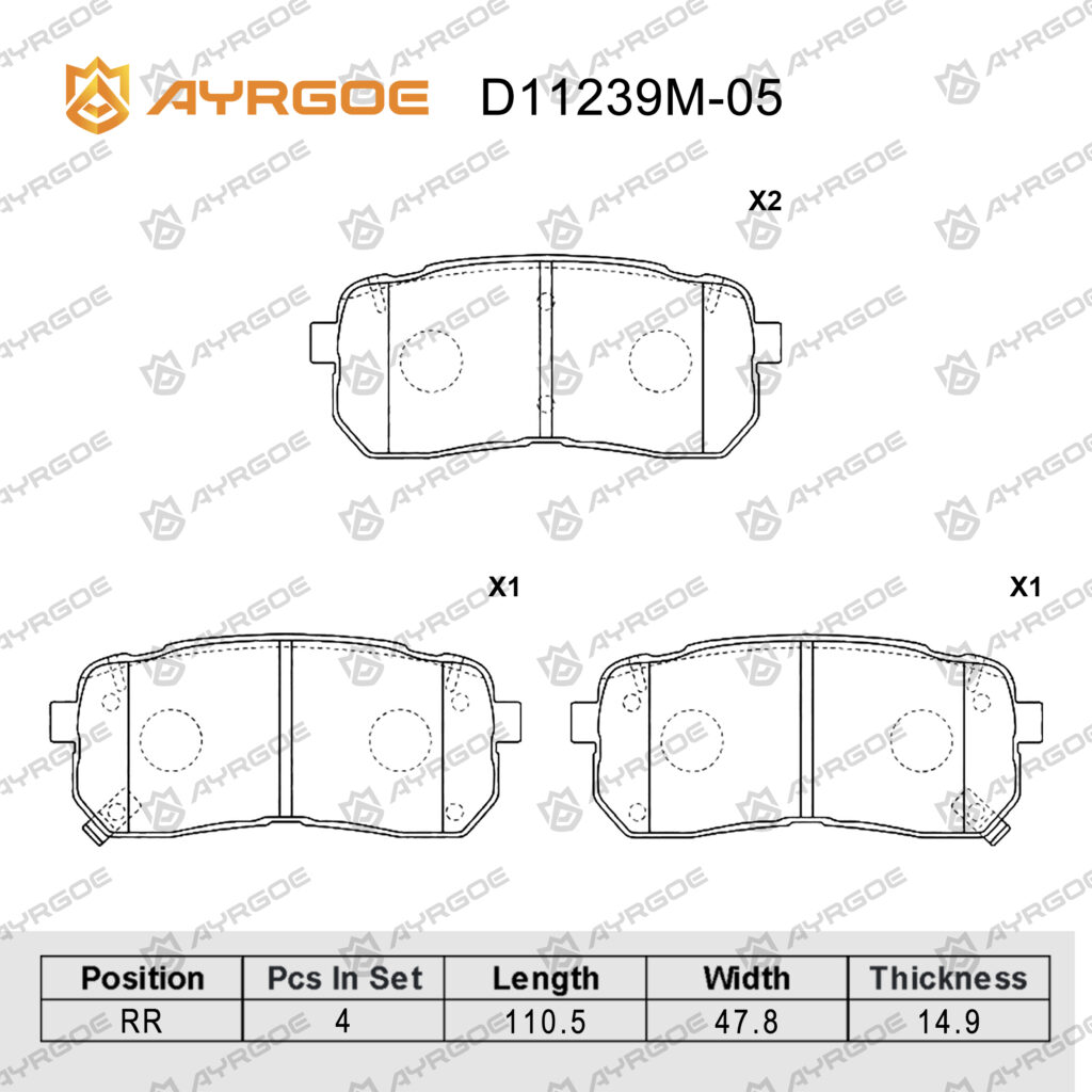 AYRGOE D11239M-05 BRAKE PAD RR Kia Sorento PC 14-20/Carnival 05-20/H1 Starex 07-18