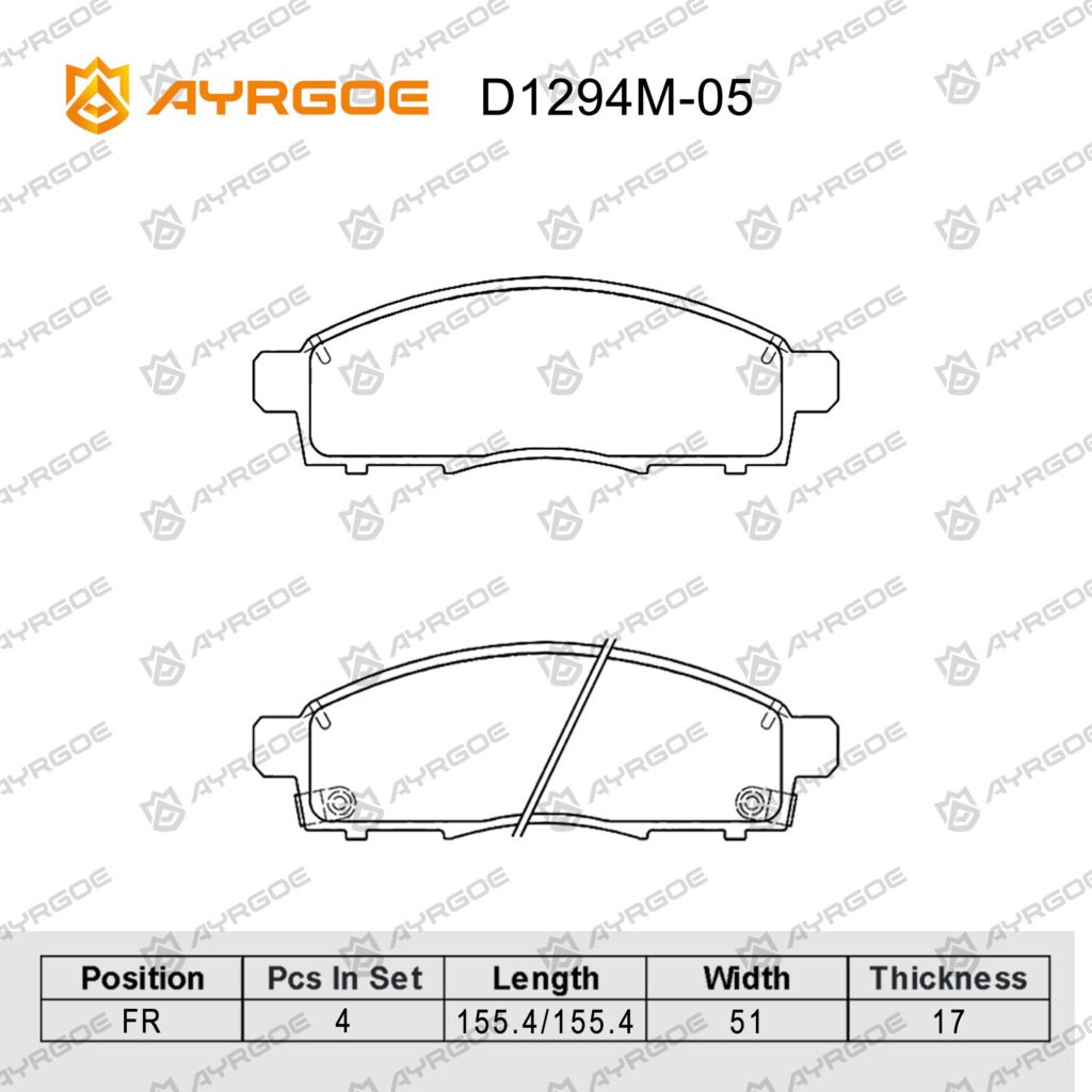 AYRGOE D1294M-05 BRAKE PAD FR MMC Pajero Sport PB PC 08-16/L200 KB4T 05-16/Nissan NV200 Van 10-