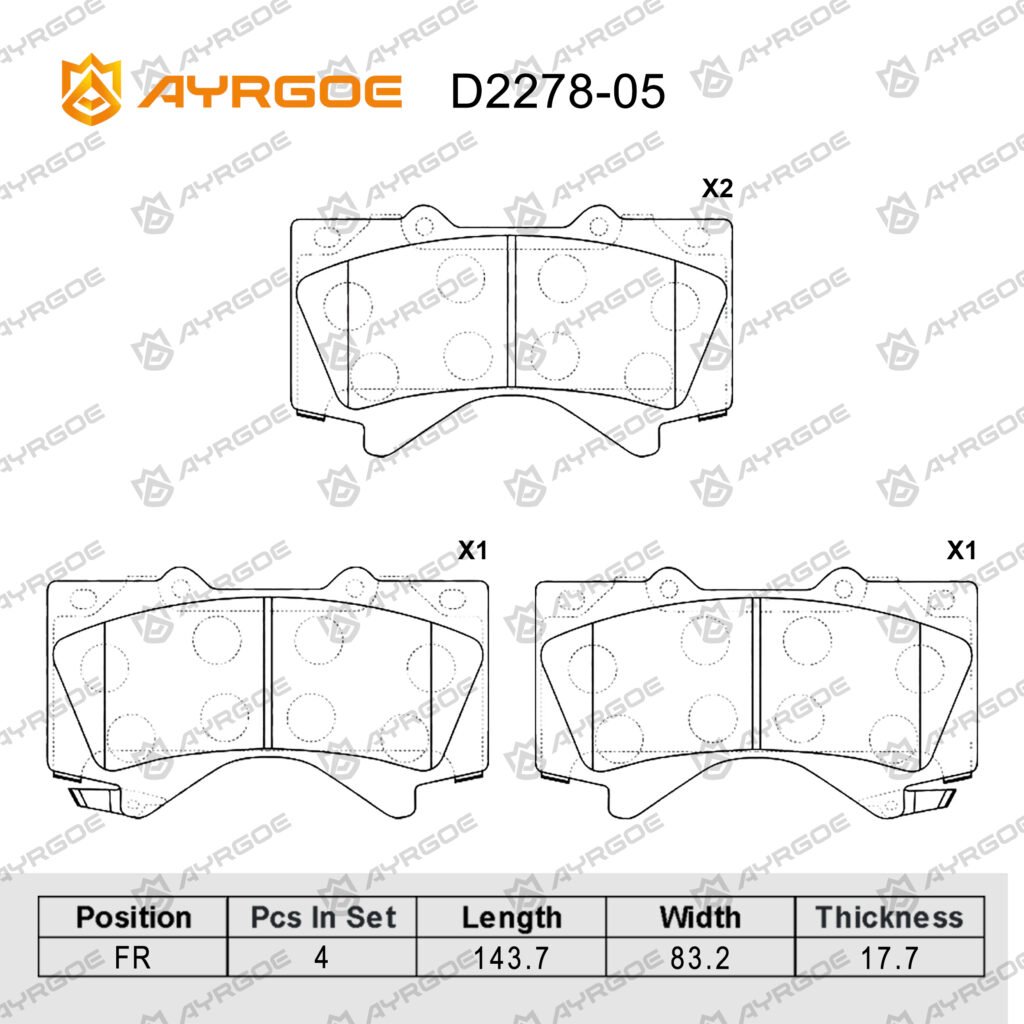 AYRGOE D2278-05 BRAKE PAD FR Toyota LC200 J200 07-/Tundra Sequoia 07-21/Lexus LX460 LX570 LX450D