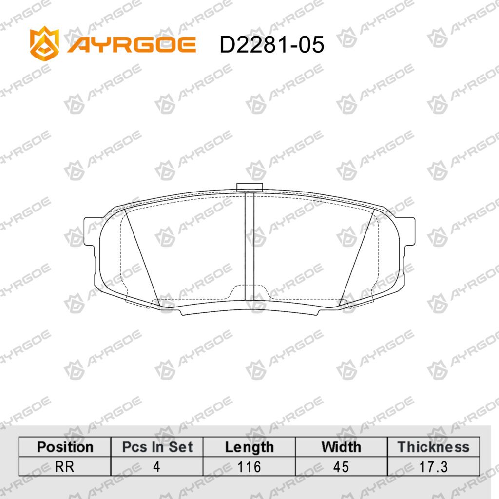 AYRGOE D2281-05 BRAKE PAD RR Toyota LC200 J200 07-/Tundra Sequoia 07-21/Lexus LX460 LX570 LX450D