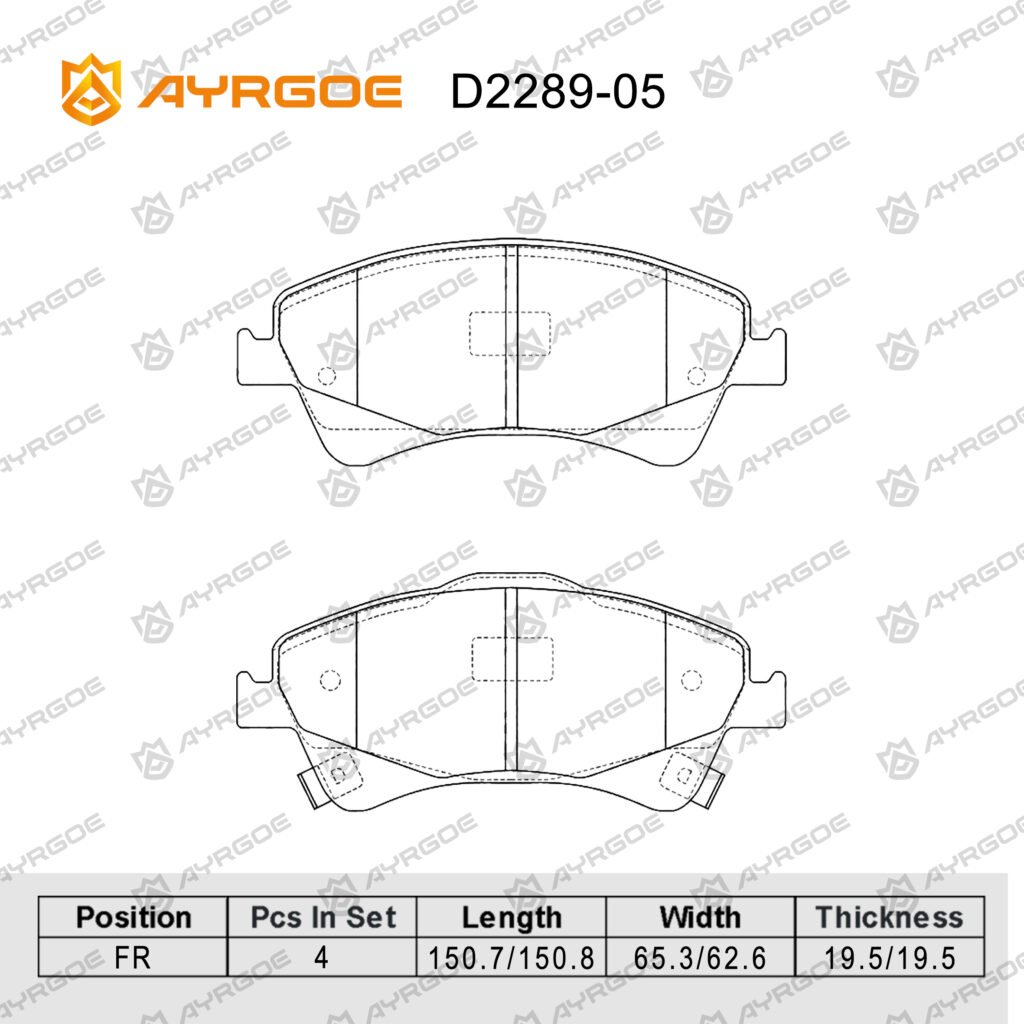 AYRGOE D2289-05 BRAKE PAD FR Toyota Avensis T270 08-18/ Corolla(Auris) E150 06-13/ Verso R20 09-17