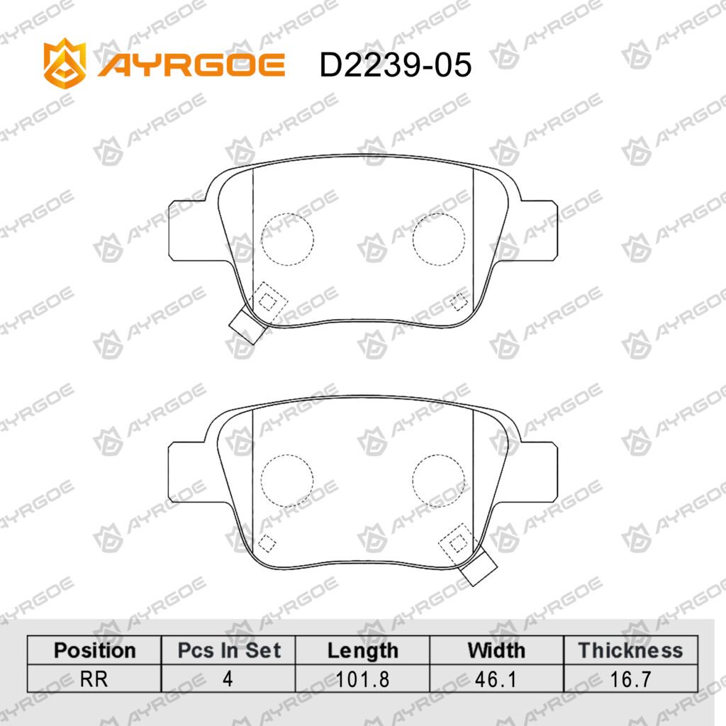 AYRGOE D2239-05 BRAKE PAD RR Toyota Alphard XH2 08-15/Estima(Previa) XR50 05-18/Avensis T250 03-09/Corolla Verso 04-09