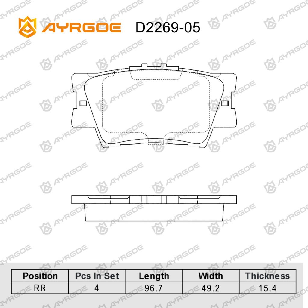 AYRGOE D2269-05 BRAKE PAD RR TOYOTA CAMRY XV40 2006-2009 XV50 2011-2015|RAV-4 XA30 2005-2012